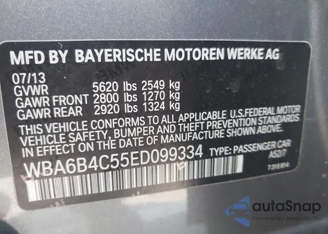 2014 BMW 650I Gran Coupe xDrive из США, поврежденный, VIN WBA6B4C55ED099334